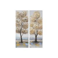 Schilderij Home ESPRIT Gouden Canvas Hout MDF Boomstructuur Traditioneel 30 x 3 x 90 cm (2 Stuks)