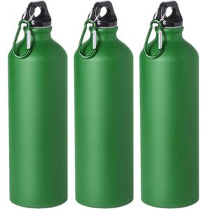 3x Stuks aluminium waterfles/drinkfles groen met schroefdop en karabijnhaak 800 ml