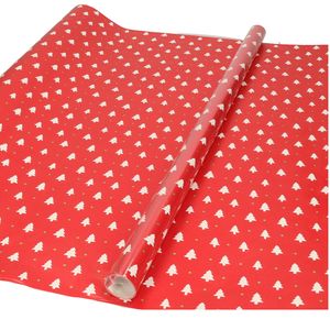 Kerst inpakpapier/cadeaupapier rood met kerstbomen 200 x 70 cm   -