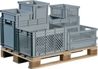 Lockweiler Transportstapelbak | L400xB300xH220mm | grijs PP handgreepopening | zijwanden met openingen | 1 stuk - NB20V2-139120220118