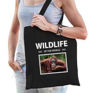 Katoenen tasje Orang oetan apen zwart - wildlife of the world Aap cadeau tas