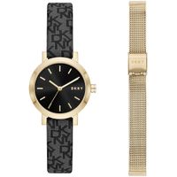 DKNY NY6616SET Horloge Giftset Soho staal-leder goudkleurig-zwart (+ stalen horlogeband) 28 mm