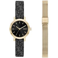 DKNY NY6616SET Horloge Giftset Soho staal-leder goudkleurig-zwart (+ stalen horlogeband) 28 mm