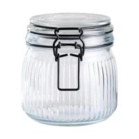 Alpina Voorraad/weck pot - transparant - geribbeld glas - 12 x 11 cm - 0.5 L