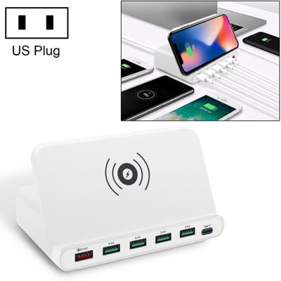 828W 7 in 1 60W QC 3 0 USB-interface + 4 USB-poorten + USB-C/type-C-interface + draadloos opladen multifunctionele oplader met mobiele telefoon houder