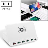 828W 7 in 1 60W QC 3 0 USB-interface + 4 USB-poorten + USB-C/type-C-interface + draadloos opladen multifunctionele oplader met mobiele telefoon houder