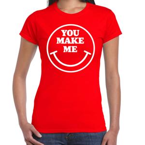 Verkleed T-shirt voor dames - you make me - Smile Emoticon - rood - carnaval - foute party - feestkl