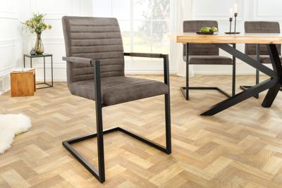 Moderne sledestoel LOFT taupe grijs microvezel met armleuning ijzeren frame zwart - 44409