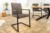 Moderne sledestoel LOFT taupe grijs microvezel met armleuning ijzeren frame zwart - 44409