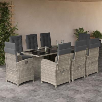 9-delige Tuinset met kussens poly rattan lichtgrijs