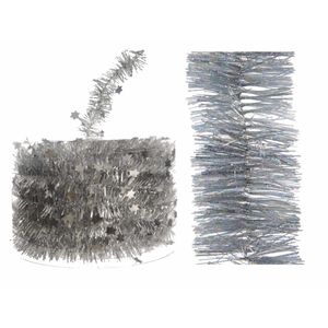 Set van zilveren glitter kerstslinger 270 cm en kerstboom sterren folieslinger 700 cm