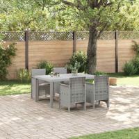 5-delige Tuin Eetset met Kussens in Lichtgrijs Poly Rattan