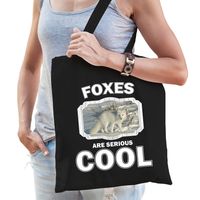 Katoenen tasje foxes are serious cool zwart - vossen/ poolvos cadeau tas - thumbnail