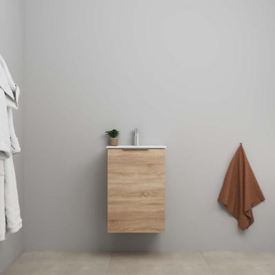 On-Line Onderkast - 45 cm - Bouwpakket - 1 Deur met Greep - Porseleinen Wastafel - 1 Kraangat - Eiken