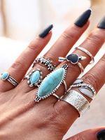 8 stuks Etnisch Stijl Turkoois Hart Ring Set strand Vakantie Juwelen - thumbnail