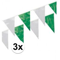 3x Feestartikelen Plastic vlaggenlijn groen/wit