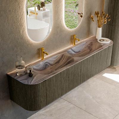 Badmeubel Mondiaz Kurve-Dlux | 190 cm | Meubelkleur Shadow | Wastafelkleur Sombra | Solid surface | Wasbak beide zijden spoelbak | 2 kraangaten