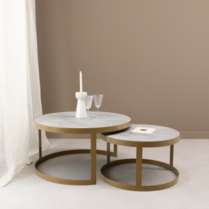 Salontafelset 'Saar' rond 80 en 60cm, kleur goud / beton