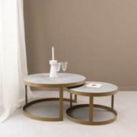 Salontafelset 'Saar' rond 80 en 60cm, kleur goud / beton
