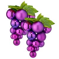 Kerstornament druiventros - 2x stuks - paars - 33 cm - kunststof - kersthanger fruit - wijn thema