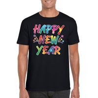 Gekleurde happy new year t-shirt zwart voor heren 2XL  - - thumbnail