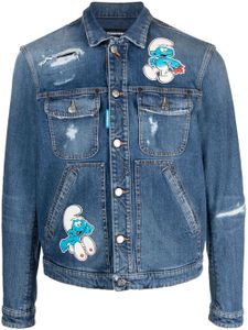 DSQUARED2 veste en jean The Smurfs à effet usé - Bleu