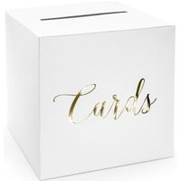 Witte bruiloft enveloppendoos met gouden tekst 24 cm karton voor communie   -