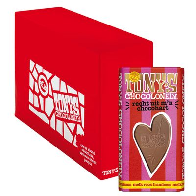 Tony&apos;s Chocolonely - Gifting bar: Recht uit m&apos;n chocohart (Melk roos framboos) - 15x 180g