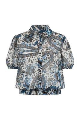 Juliette paisley crepe blouse - off white/babyblue - 07180