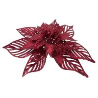 Kerst bloem - op clip - D18 cm - rood - kunststof - kerstster/poinsettia