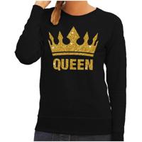Koningsdag Sweater voor dames - Queen - glitter goud - zwart - feestkleding