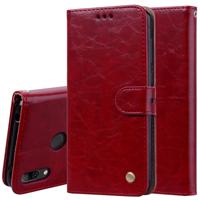 Business stijl olie Wax textuur horizontale Flip lederen case voor Huawei Y7 (2019) met houder & kaartsleuven & portemonnee (rood)