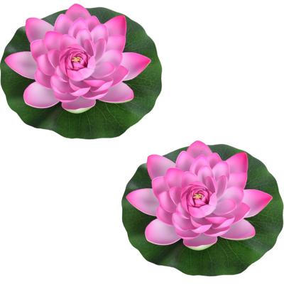 Drijvende kunst waterlelie bloemen - 2x - roze - D18 cm - Vijver decoratie - Nep bloemen - Waterleli