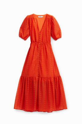 Lange jurk borduursels - ORANGE - XS