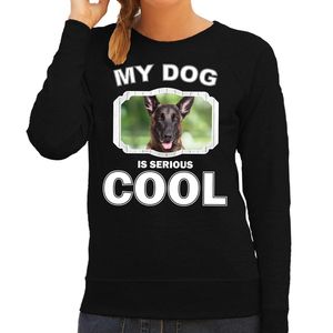 Mechelse herder honden sweater / trui my dog is serious cool zwart voor dames