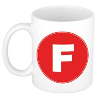 Koffie mok met de letter F - beker - rood - eerste letter van een voornaam - wit - 300 ml