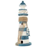 Decoratie vuurtoren - 12 x 12 x 34 cm - hout - binnen - maritiem thema