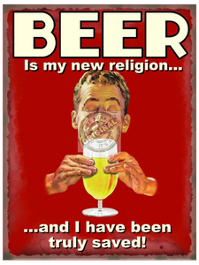 Grote muurplaat Bier New Religion 30x40cm