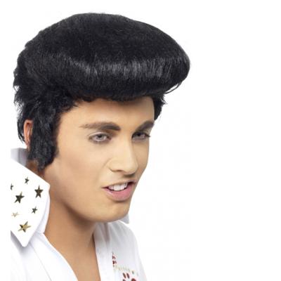 Elvis carnaval verkleed pruik voor heren - zwart - met vetkuif - muzikant - beroemdheid