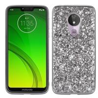 Plating glittery poeder schokbestendig TPU Case voor Motorola Moto G7 Play (zilver)