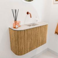 Toiletmeubel Mondiaz Joya Dlux | 73.2 cm | Meubelkleur Oak | Faye wastafel Nata Wasbak Midden | Zonder kraangat(en)