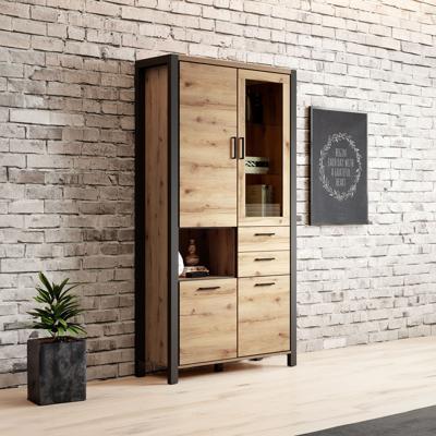 Home365 Vitrinekast Akven - 4-deurs incl. 2 lades - Wotan Eiken