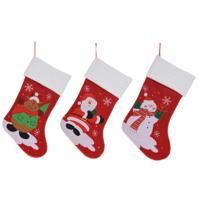 Kerstsokken - 3x st - rood - 46 cm - polyester - cadeausokken - kerst - kerstversiering