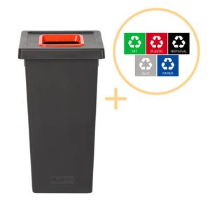 Plafor Fit Bin Prullenbak voor afvalscheiding 75L, Zwart/Rood