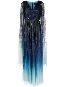 Marchesa Notte robe longue à ornements en effets - Bleu