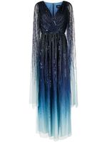 Marchesa Notte robe longue à ornements en effets - Bleu - thumbnail