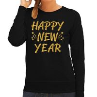 Oud en Nieuw trui / sweater happy new year goud op zwart dames - thumbnail