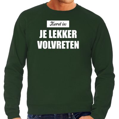 Grote maten Kerst is je lekker volvreten foute Kersttrui / Kerst outfit groen voor heren