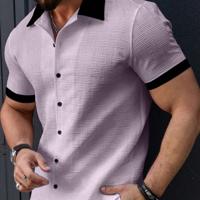 Bon&Bon Homme Men's Contrast Color Patchwork Short Sleeve Shirt Mauve Purple / XXL
