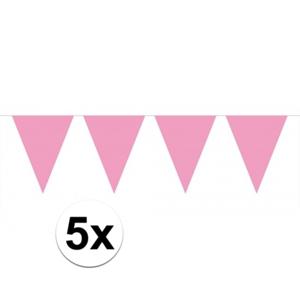 Party Vlaggenlijn puntvlaggetjes - 5x - kunststof - roze - 10 meter - Slinger - versiering